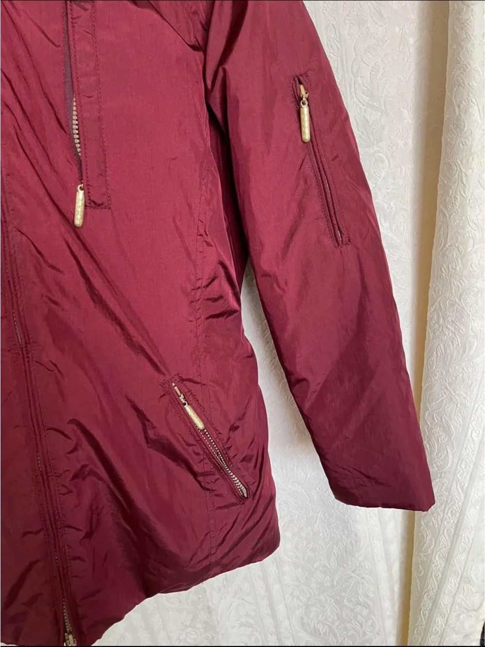 FERA SKI jacket coat Burgundy Puffer Parka with Faux Fur Trim size 8